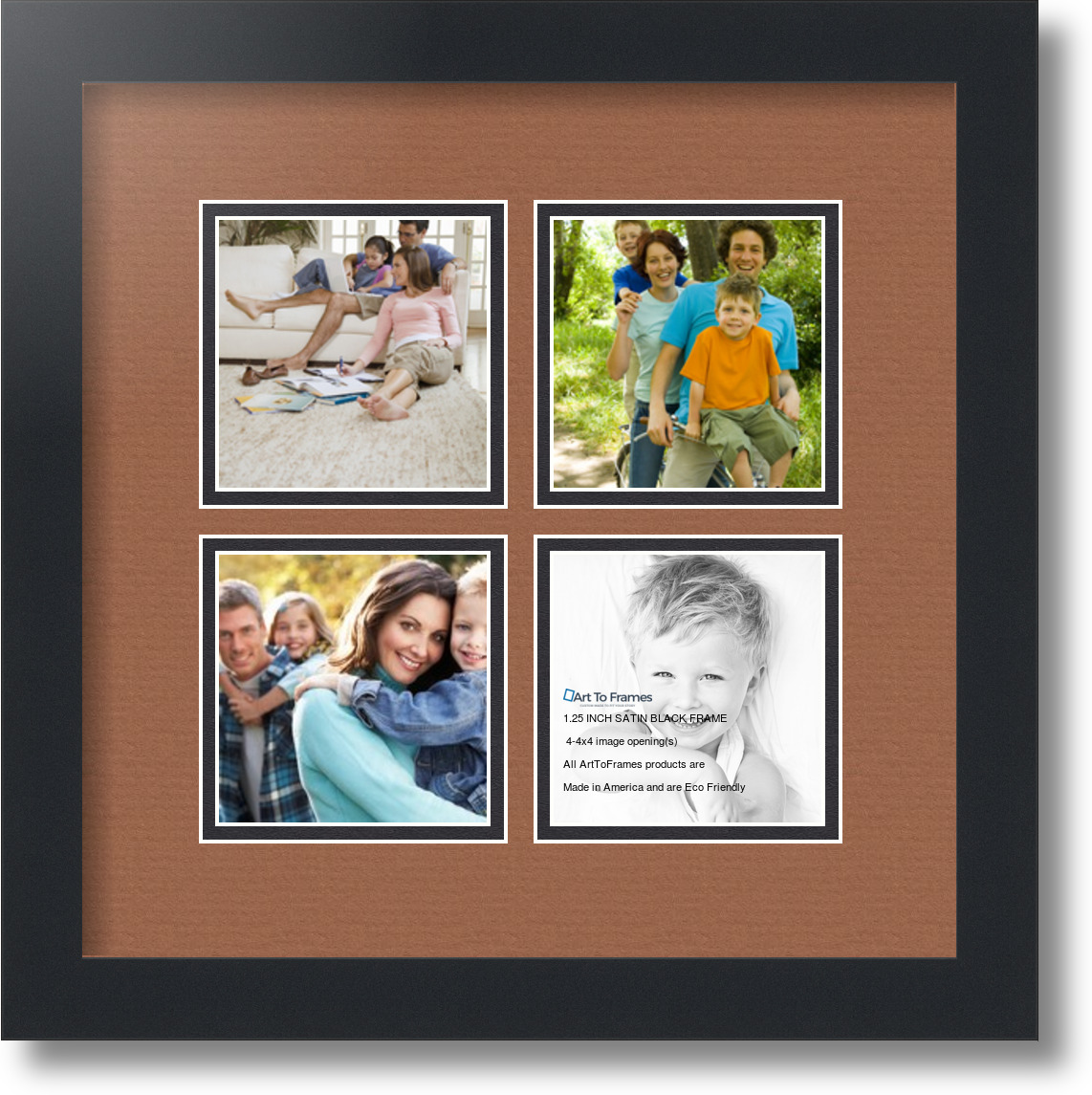 ArtToFrames Collage Mat Picture Photo Frame 4 4x4" Openings in Satin