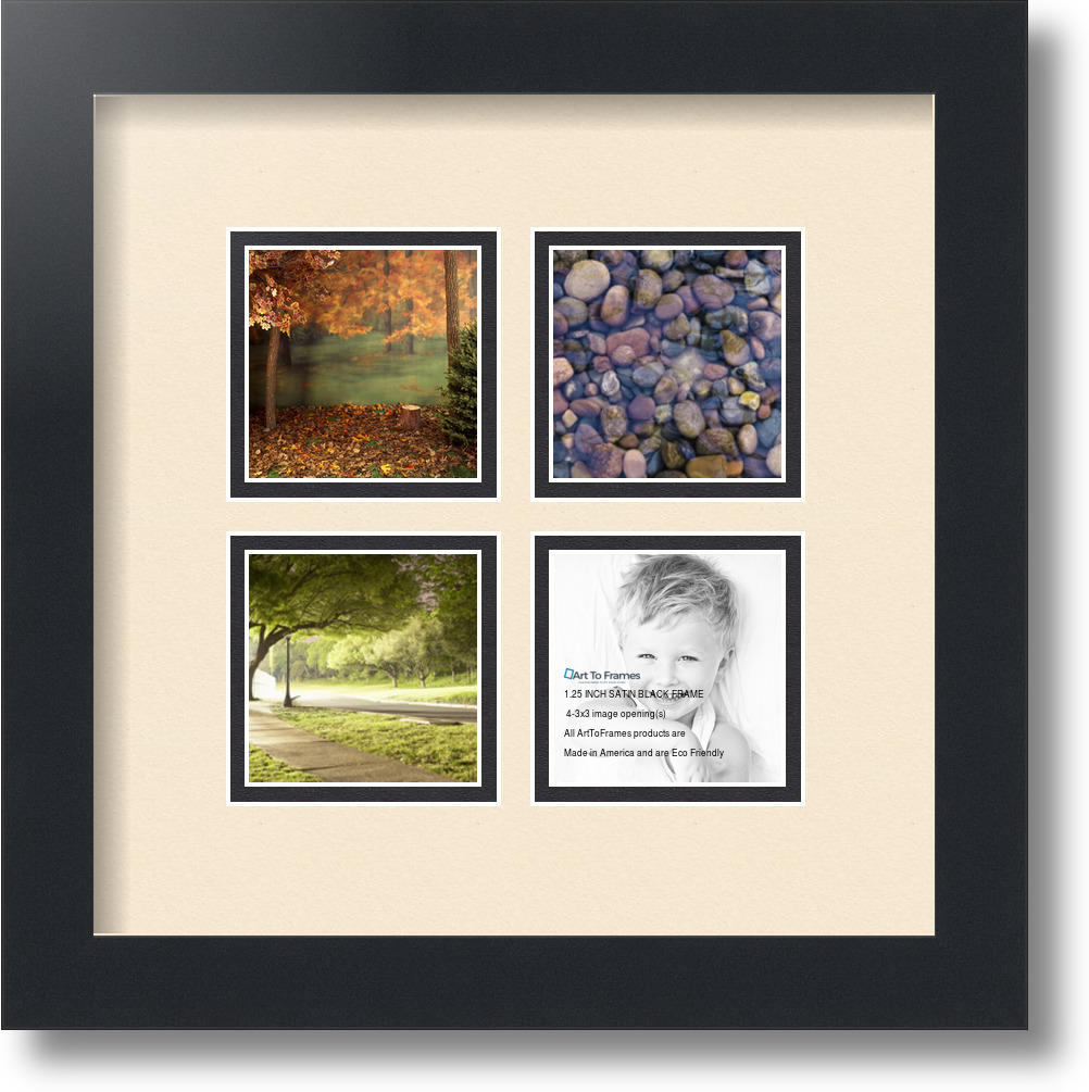 ArtToFrames Collage Mat Picture Photo Frame 4 3x3" Openings in Satin