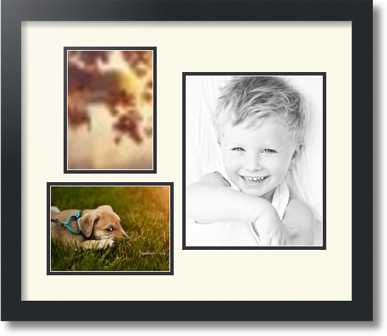 ArtToFrames Collage Photo Frame Double Mat with 4-3x5 Openings with Satin  Black Frame and Baby Blue mat.