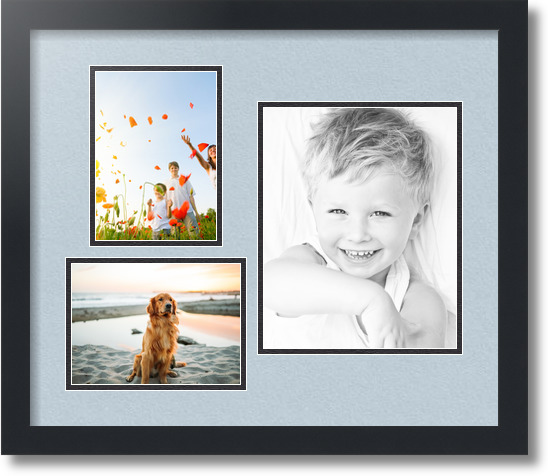 ArtToFrames Collage Photo Frame Double Mat with 4-3x5 Openings with Satin  Black Frame and Baby Blue mat.