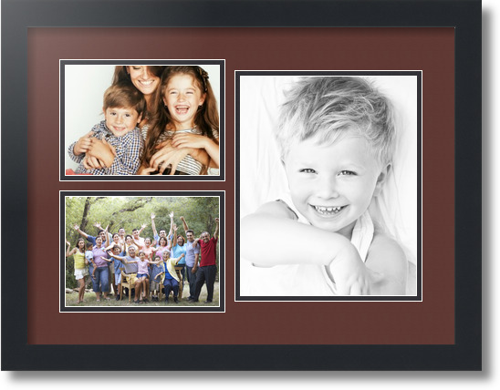 ArtToFrames Collage Mat Picture Photo Frame 3 Openings in Satin Black 1128