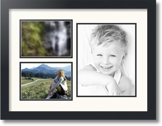 ArtToFrames Collage Mat Picture Photo Frame 3 Openings in Satin Black 1128