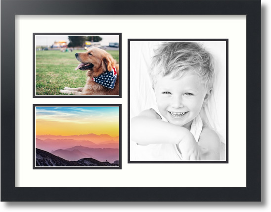 ArtToFrames Collage Mat Picture Photo Frame 3 Openings in Satin Black 1128