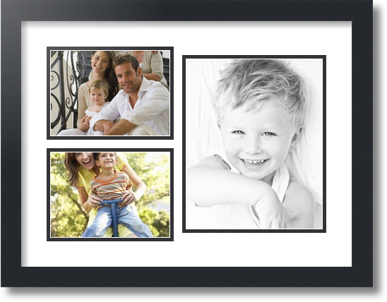 ArtToFrames Collage Mat Picture Photo Frame 3 Openings in Satin Black 1128