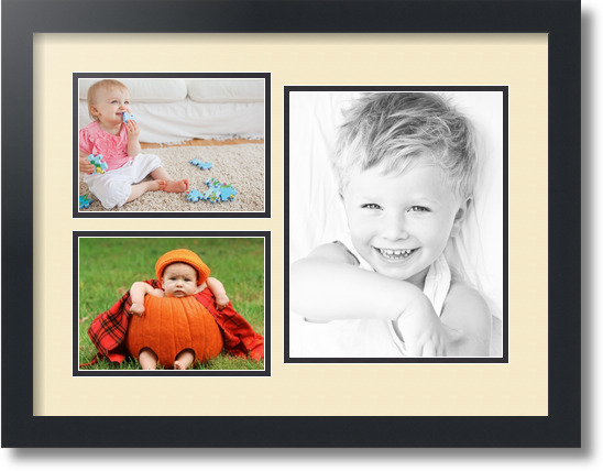 ArtToFrames Collage Mat Picture Photo Frame 3 Openings in Satin Black 1128