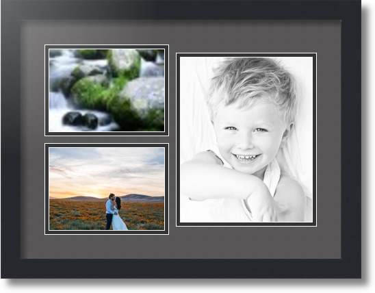 ArtToFrames Collage Mat Picture Photo Frame 3 Openings in Satin Black 1128