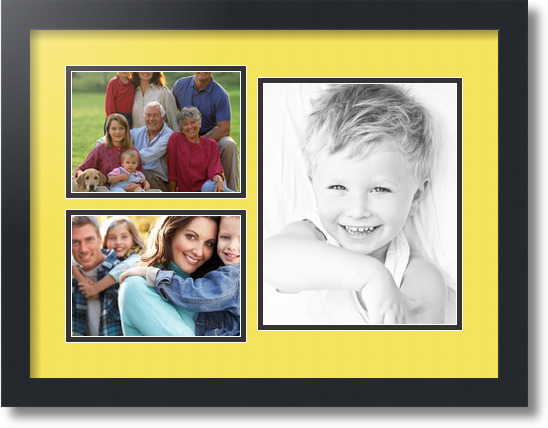 ArtToFrames Collage Mat Picture Photo Frame 3 Openings in Satin Black 1128