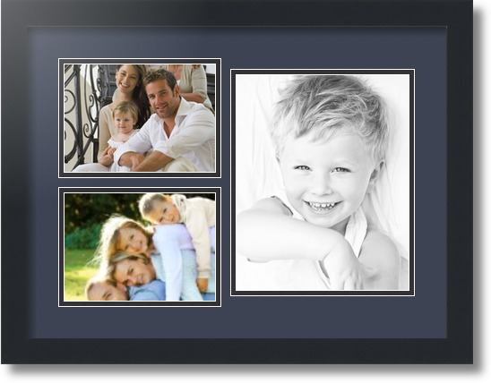 ArtToFrames Collage Mat Picture Photo Frame 3 Openings in Satin Black 1128