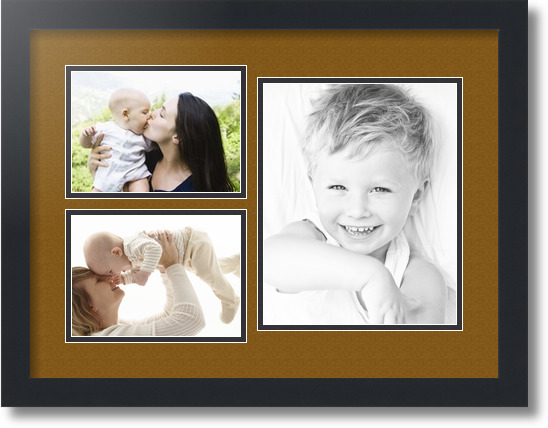 ArtToFrames Collage Mat Picture Photo Frame 3 Openings in Satin Black 1128