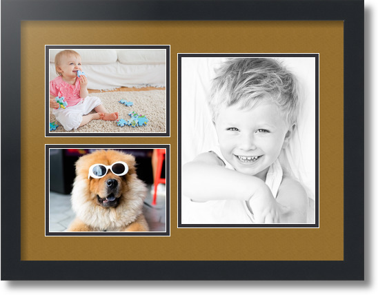 ArtToFrames Collage Mat Picture Photo Frame 3 Openings in Satin Black 1128