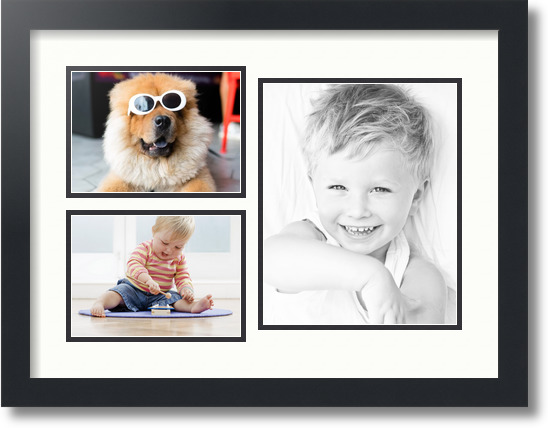 ArtToFrames Collage Mat Picture Photo Frame 3 Openings in Satin Black 1128