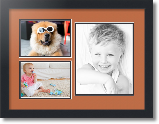 ArtToFrames Collage Mat Picture Photo Frame 3 Openings in Satin Black 1128