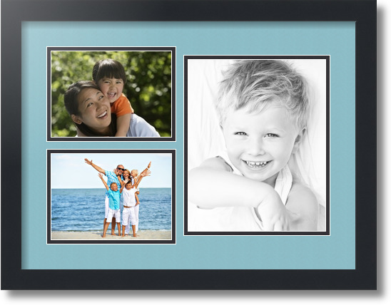 ArtToFrames Collage Mat Picture Photo Frame 3 Openings in Satin Black 1128