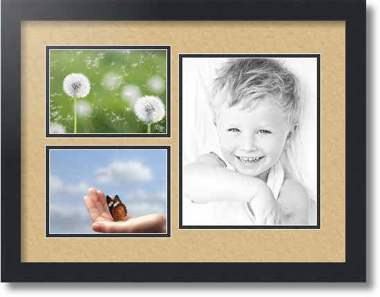 ArtToFrames Collage Mat Picture Photo Frame 3 Openings in Satin Black 1128