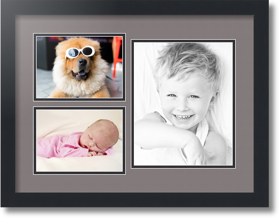 ArtToFrames Collage Mat Picture Photo Frame 3 Openings in Satin Black 1128