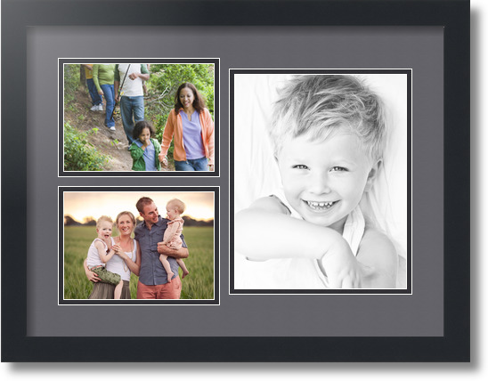 ArtToFrames Collage Mat Picture Photo Frame 3 Openings in Satin Black 1128