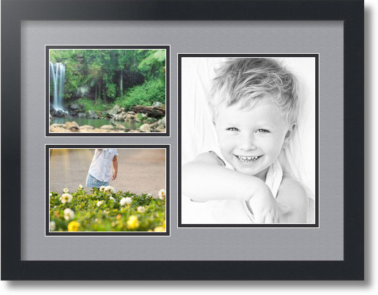 ArtToFrames Collage Mat Picture Photo Frame 3 Openings in Satin Black 1128