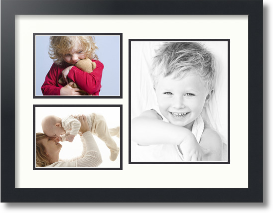 ArtToFrames Collage Mat Picture Photo Frame 3 Openings in Satin Black 1128