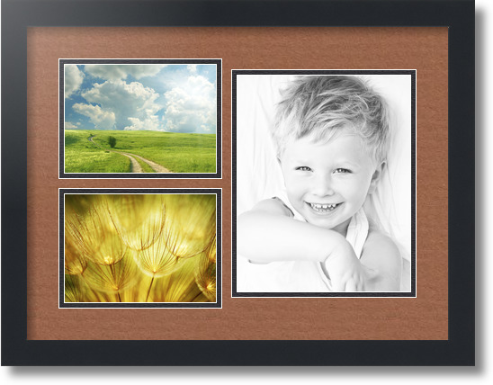 ArtToFrames Collage Mat Picture Photo Frame 3 Openings in Satin Black 1128