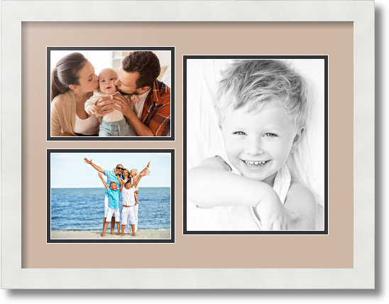 ArtToFrames Collage Mat Picture Photo Frame 3 Openings in Satin White 1128 