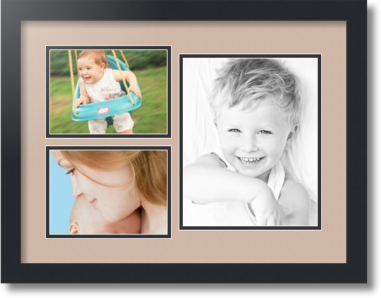 ArtToFrames Collage Mat Picture Photo Frame 3 Openings in Satin Black 1128