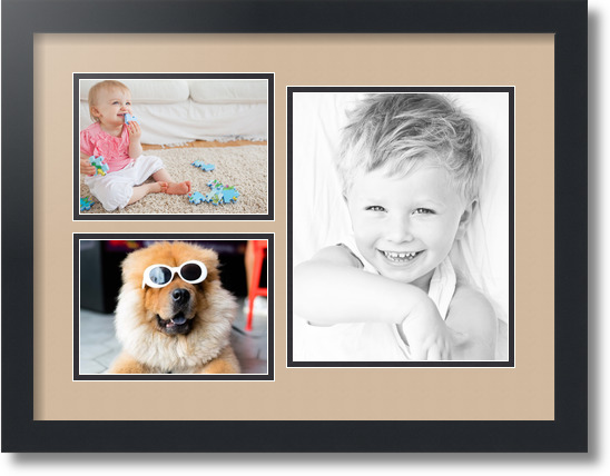 ArtToFrames Collage Mat Picture Photo Frame 3 Openings in Satin Black 1128