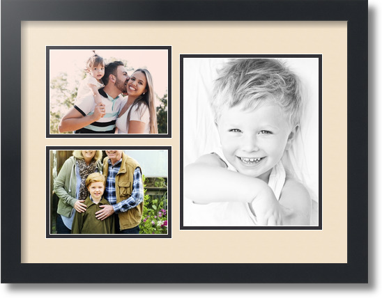 ArtToFrames Collage Mat Picture Photo Frame 3 Openings in Satin Black 1128