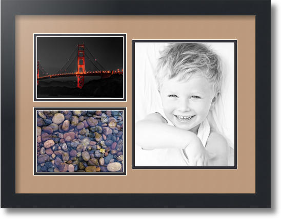 ArtToFrames Collage Mat Picture Photo Frame 3 Openings in Satin Black 1128