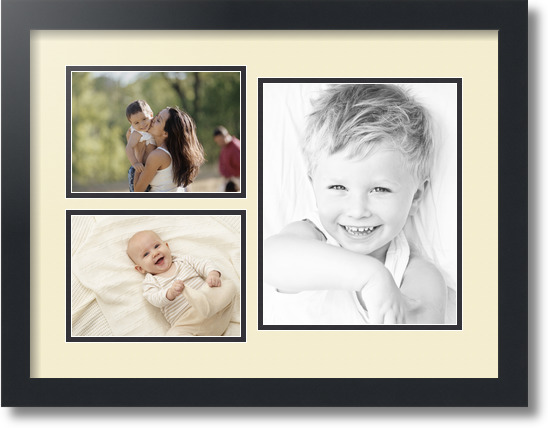 ArtToFrames Collage Mat Picture Photo Frame 3 Openings in Satin Black 1128