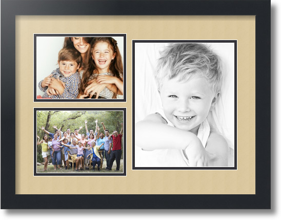 ArtToFrames Collage Mat Picture Photo Frame 3 Openings in Satin Black 1128