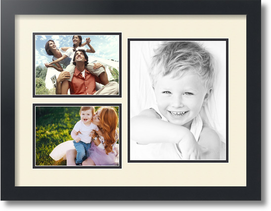 ArtToFrames Collage Mat Picture Photo Frame 3 Openings in Satin Black 1128