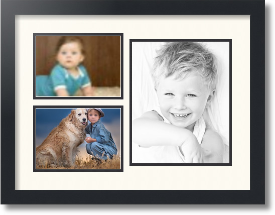 ArtToFrames Collage Mat Picture Photo Frame 3 Openings in Satin Black 1128