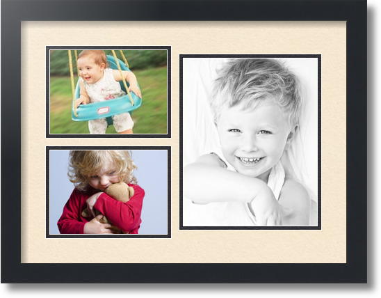 ArtToFrames Collage Mat Picture Photo Frame 3 Openings in Satin Black 1128