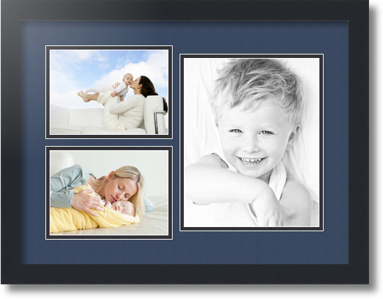 ArtToFrames Collage Mat Picture Photo Frame 3 Openings in Satin Black 1128