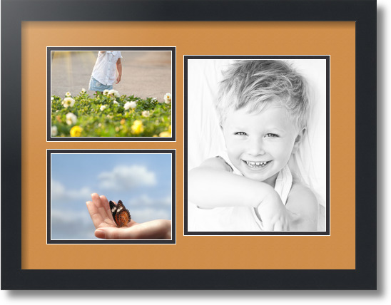 ArtToFrames Collage Mat Picture Photo Frame 3 Openings in Satin Black 1128