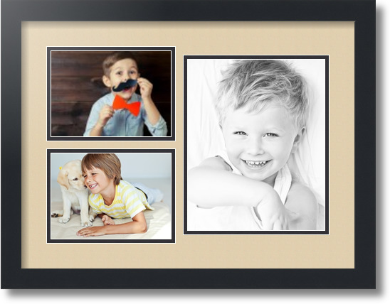 ArtToFrames Collage Mat Picture Photo Frame 3 Openings in Satin Black 1128