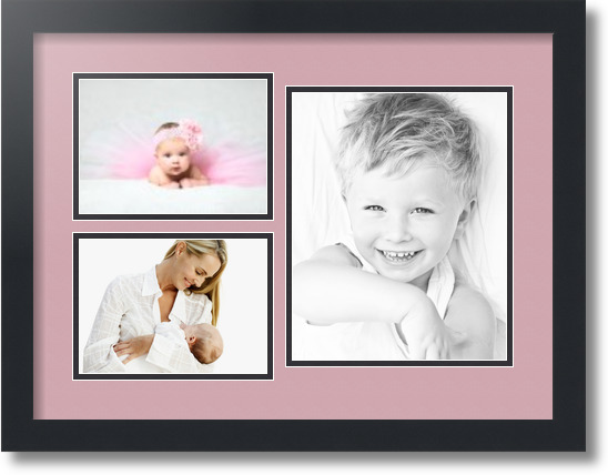 ArtToFrames Collage Mat Picture Photo Frame 3 Openings in Satin Black 1128