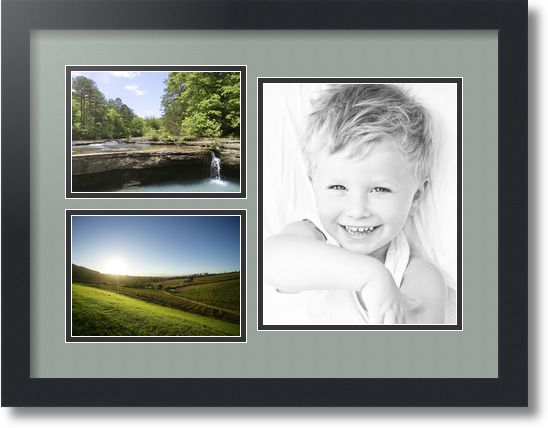 ArtToFrames Collage Mat Picture Photo Frame 3 Openings in Satin Black 1128