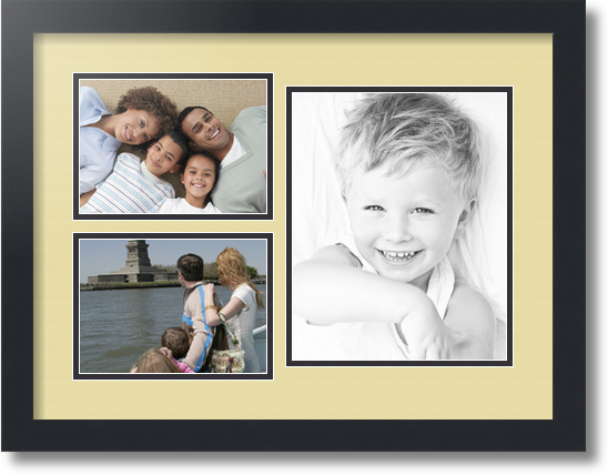 ArtToFrames Collage Mat Picture Photo Frame 3 Openings in Satin Black 1128