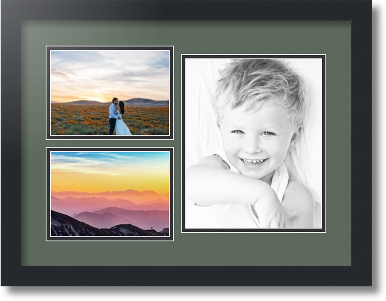 ArtToFrames Collage Mat Picture Photo Frame 3 Openings in Satin Black 1128