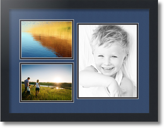 ArtToFrames Collage Mat Picture Photo Frame 3 Openings in Satin Black 1128