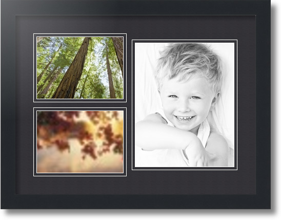 ArtToFrames Collage Mat Picture Photo Frame 3 Openings in Satin Black 1128