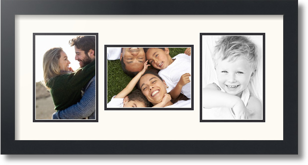 10x20 Black Wood Picture Glass Frame with Double Mat for Three 5x7 Photos NEW! 
