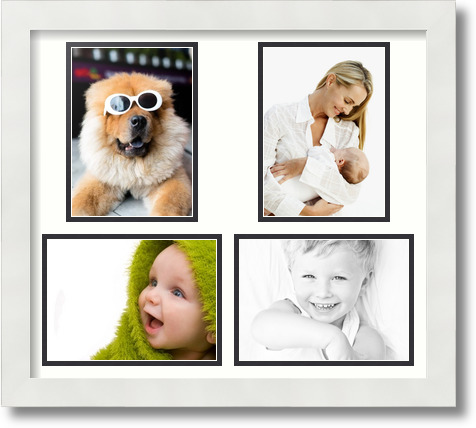 ArtToFrames Collage Mat Picture Photo Frame 4 5x7" Openings in Satin White 130