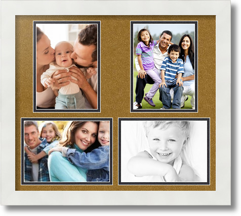 ArtToFrames Collage Mat Picture Photo Frame 4 5x7" Openings in Satin White 130