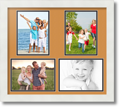 ArtToFrames Collage Mat Picture Photo Frame 4 5x7" Openings in Satin White 130