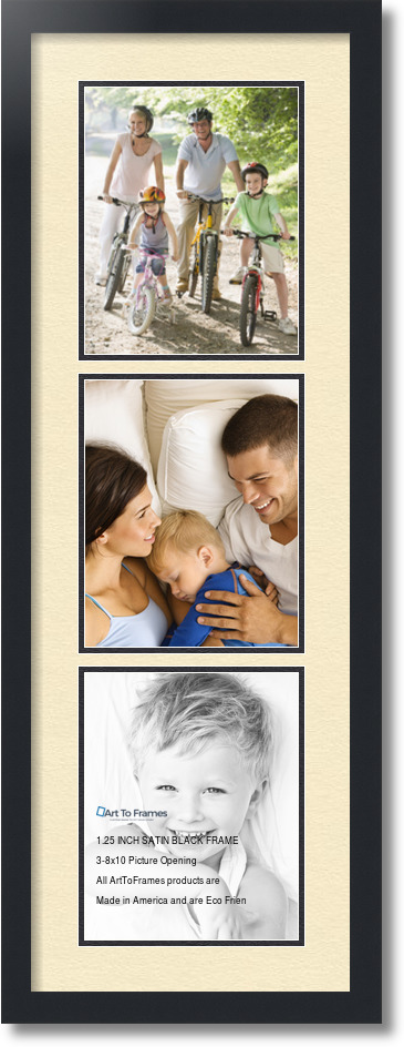 ArtToFrames Collage Mat Picture Photo Frame 3 8x10" Openings in Satin Black 139 