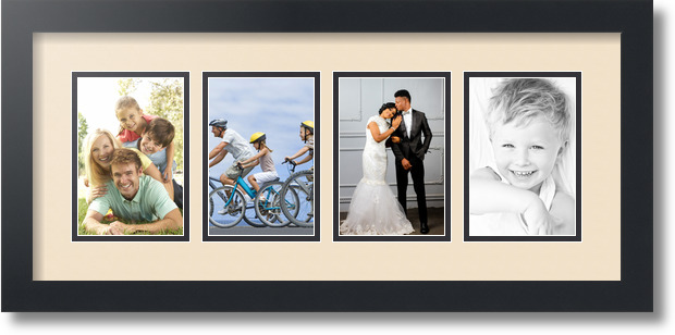 ArtToFrames Collage Mat Picture Photo Frame - 4 4x6" Openings in Satin Black 14