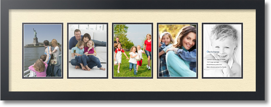 ArtToFrames Collage Mat Picture Photo Frame 5 5x7" Openings in Satin Black 152