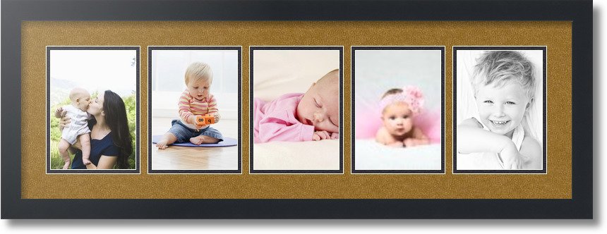 ArtToFrames Collage Mat Picture Photo Frame 5 5x7" Openings in Satin Black 152